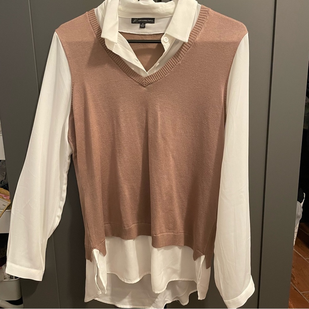 Faux collar white undershirt with a brown top.